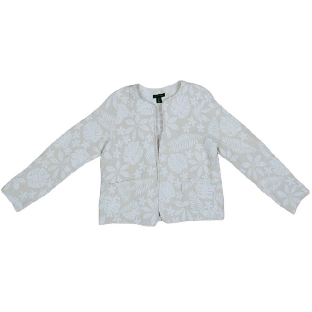 Tahari Palm Leaf Linen Open Front jacket blazer Cardigan size XL
